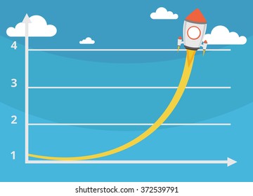 Flat illustration with spaceship. Growing and business concept. 
