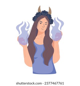 Here’s a flat illustration of spellcaster woman 