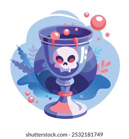 Eine flache Illustration eines gruseligen Getränks in Totenkopf-Becher