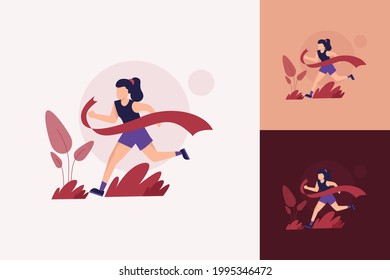 flat illustration sport or girl running a marathon