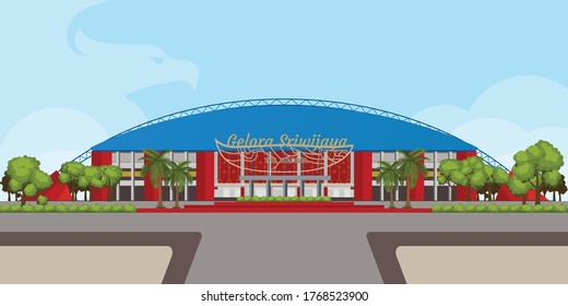 Flat Illustration Sport Stadium - Gelora Jakabaring, Palembang Indonesia