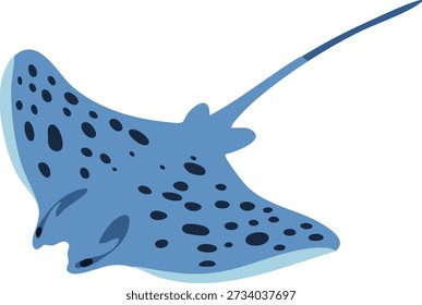 Flat illustration of a spotted stingray with a long tail gliding through water