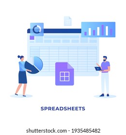 Flat illustration spreadsheets concept. Illustration for websites, landing pages, mobile applications, posters and banners.