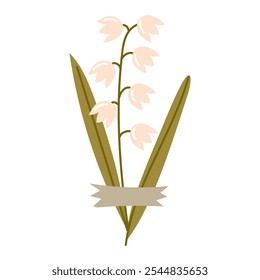 Ilustración plana de una flor de primavera de un herbario. Lily. Flor seca sobre un blanco. elemento decorativo de diseño floral. Flores secas, hierbas, hojas de plantas con un pedazo de cinta. Vector botánico