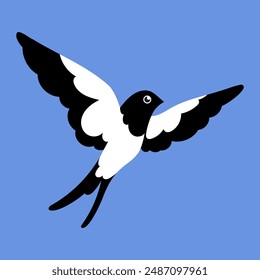 Flat illustration of springtime birdie swallow. Spring bird isolated.