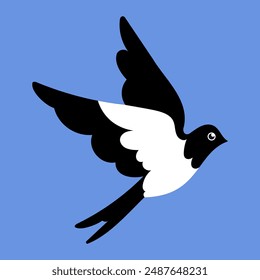 Ilustración plana de la golondrina de pajarito de primavera. Pájaro de primavera aislado.