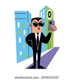 A flat illustration of spy agent finding criminal 