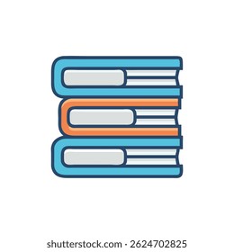 A flat illustration of a stack of books. The books are shown in blue and orange, on White Background.
