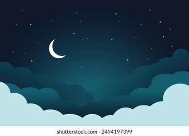 flat illustration of starry sky night dark green gradient