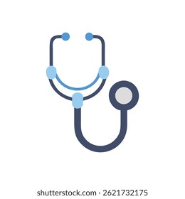 Flat illustration of a stethoscope on a White Background. Clean design, light blue and gray elements.