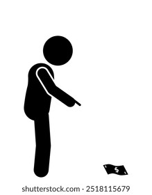 flat illustration of a stick figure finding money on the street.