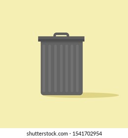 Flat illustration of street and in-house trash bins. Metal and plastic garbage containers. Trash and garbage symbol  flat style vector illustration