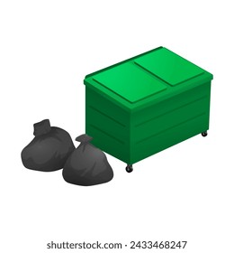 Flat illustration of street and in-house trash bins. Metal and plastic garbage containers.