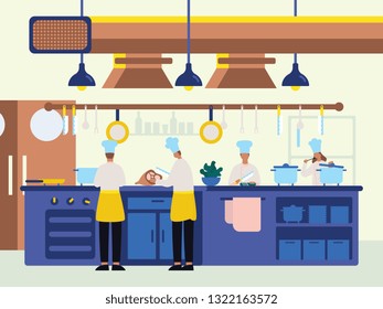 flat illustration style a chef cooking in the kitchen for web design landing page hero image