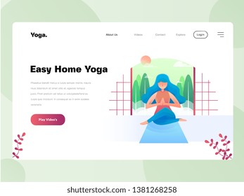 flat illustration style for female yoga relaxing for web design landing page hero image