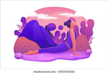 flat illustration style for female yoga relaxing for web design landing page hero image