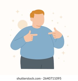 Flat Illustration Style Self-confident Man Pointing Fingers to Himself Character Design