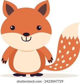 Flat illustration of a stylized cute little fox. Cartoon smiling fox, cute character for children. Vector illustration of an animal