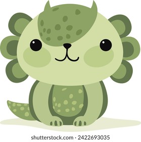 Flat illustration of a stylized dragon or little dinosaur. Cartoon baby dragon, cute character for kids. Vector illustration