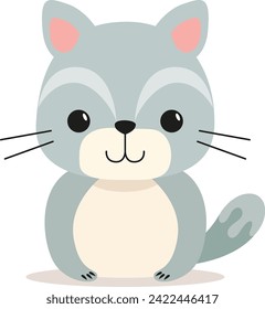 Flat illustration of a stylized gray cat. Cartoon little kitten, cute character for children. Vector illustration