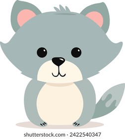 Flat illustration of a stylized gray wolf. Cartoon little wolf cub, cute character for kids. Vector illustration