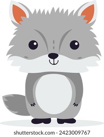 Flat illustration of a stylized gray wolf. Cartoon little wolf cub, cute character for kids. Vector illustration