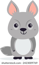 Flat illustration of a stylized gray wolf. Cartoon little wolf cub, cute character for kids. Vector illustration