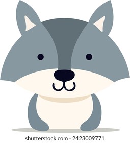 Flat illustration of a stylized gray wolf. Cartoon little wolf cub, cute character for kids. Vector illustration