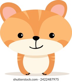 Flat illustration of a stylized orange striped tiger cub. Cartoon little tiger, cute character for children. Vector illustration