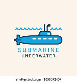 Ilustración plana de un submarino con un periscopio