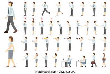 Flat illustration: suit men and women side (summer clothes)