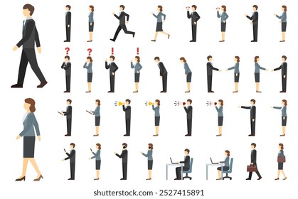 Flat illustration: suit men and women side (winter clothes)