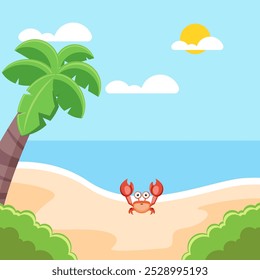 Flat illustration summer beach seasion with crab