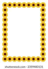 Ilustración plana del diseño del vector de plantillas de marco de borde de girasol. 