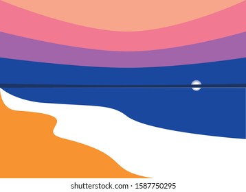 Flat illustration of a sunset. Sea landscape. Vector illustration.