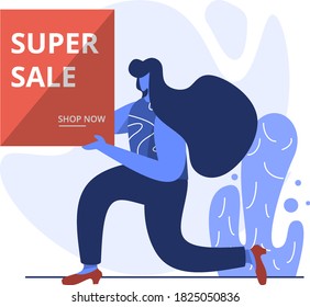 Flat Illustration of Super Sale, Promotion Sale concept, perfect for online shop, marketing, social media banner, web and mobile app development