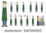 Flat illustration: Supermarket clerk front (green apron)