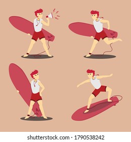 Flat illustration of a surfer character vector