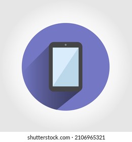 Ilustración plana de una tableta con reflexión en el vidrio sobre un círculo violeta.