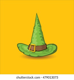flat illustration of tall witch hat on abstract background. vector witch hat. Happy Halloween background. witch hat icon or symbol