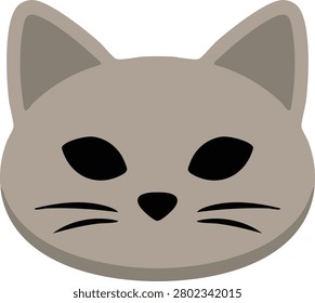 A flat illustration of a taupe cat face with closed eyes small whiskers and a peaceful resting expression.