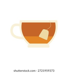 Xícara de chá de ilustração plana e vapor. Conceito de café da manhã. Ilustração vetorial isolada sobre fundo branco.