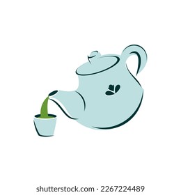 Flat Illustration of Tea Pot pouring Green tea design