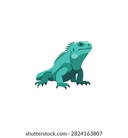 Flat Illustration of a Teal Iguana Lizard Isolated on White Background for Wildlife and Nature Design
