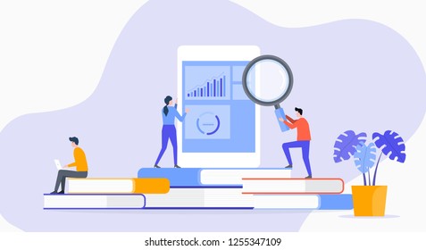 flat illustration  technology business application research with people business  analyze team working concept 
