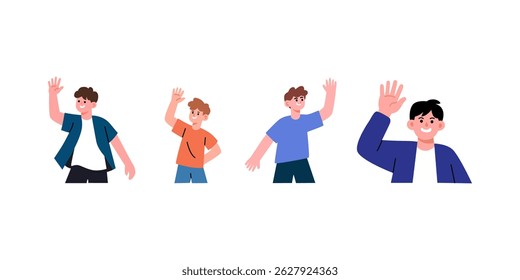 flat illustration of a teenager waving hand