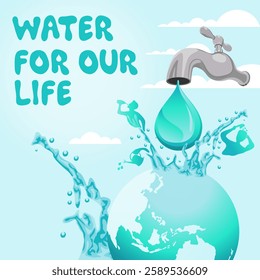 Flat illustration that invites everyone to preserve water on world water day