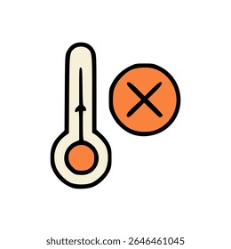 Flat Illustration of Thermometer with Orange Cancel Sign Indicating Temperature Error or Malfunction