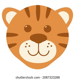 Flat illustration of tiger. Tiger's head stiker. Symbol of New Year 2022. 