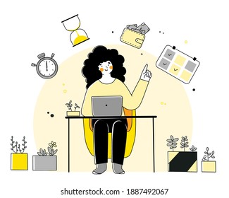 Ilustración plana con autoorganización de gestión del tiempo para el diseño de concepto.